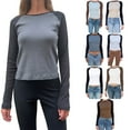 thumbnail image 3 of TRKIYQC Tops de manga larga para mujer, blusas ajustadas casuales de manga raglán con cuello redondo en contraste de color para primavera y otoño TRKIYQC moda, 3 of 6