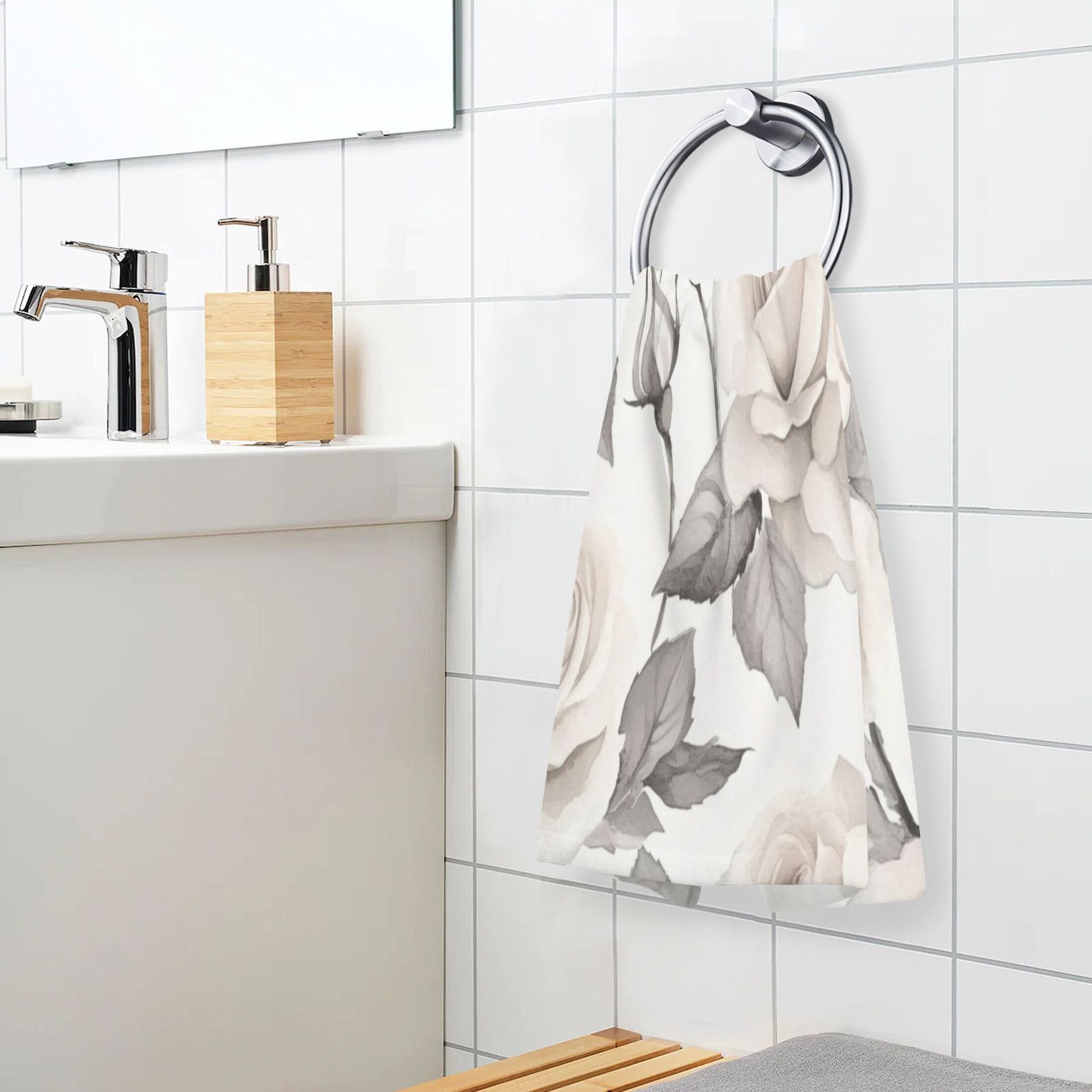 Cotton Towel Two-Piece 16x28 Inch One Sizex2 Face Towel Set Towel Set Cotton Hand Bath Towel Bathroom Beach White Roses