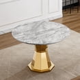 thumbnail image 6 of 47" Round Marble Dining Table with High Gloss Faux Marble Top & Stainless Steel Base - Modern Kitchen Dining Table for Family Gatherings (Gold/Gray, 400 lbs Capacity) (Table Only), 6 of 9