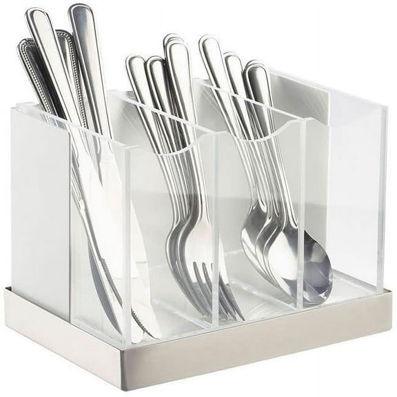 Cal Mil 3015-55 3 Slot Utencil Holder - White & Stainless Steel