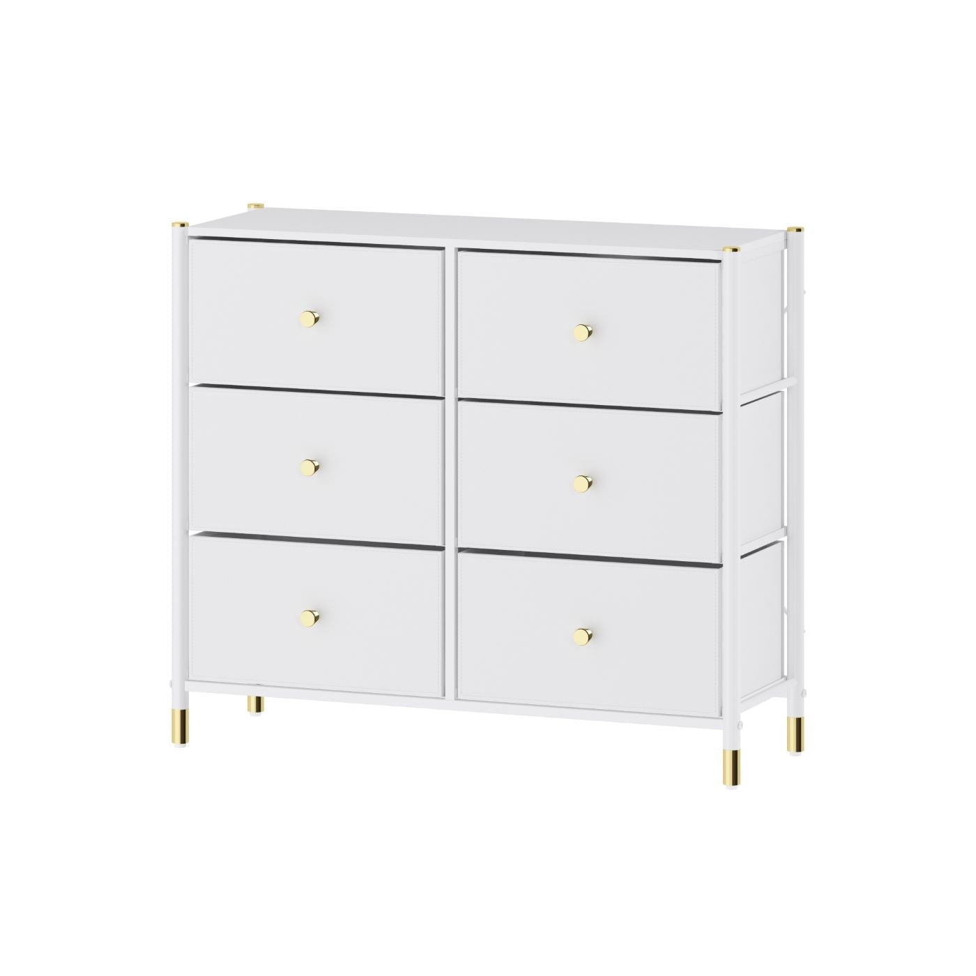 DECOMOMO 6-Drawer Tall Dresser - White with Gold Accents