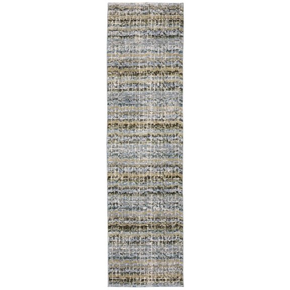 Oriental Weavers Atlas Area Rug 747B0 Casual Blue Bars Rows 2' 6" x 12' Rectangle