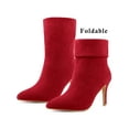 thumbnail image 2 of BLISSFUL STEP Pointed Toe Foldable Slip on Stiletto Heels Ankle Boots For Women Red 8.5, 2 of 7