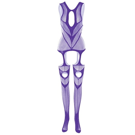 Lolmot Womens Sexy Fishnet Lingerie Open Crotch Seamless Mesh Netting Stockings Chemise Hollow Out Babydoll Bodysuit Sleepwear on Clearance