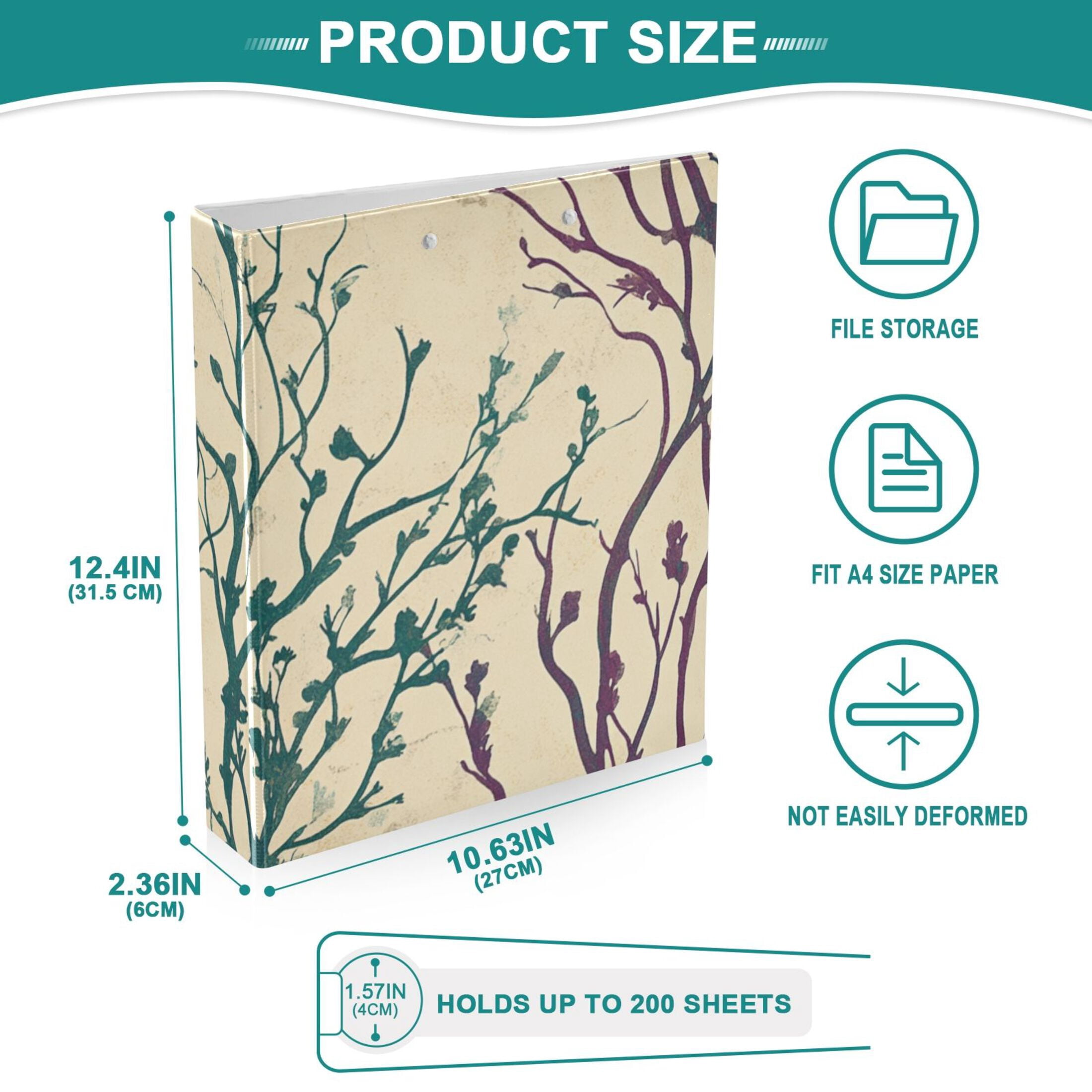 Winter Herbs Green Purple 3 Ring Binders 1.5 inch Hardcover File Folders with Interior Pockets A4 Size Organizer for School Office Hospital