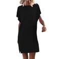 thumbnail image 1 of B91xZ Robe Midi Summer pour Femmes 2024 Manches Courtes Col en V Robe Pull Boutonnée Tricotée Ajustée Élégante Maxi Robes, Noir TTG, 1 of 4