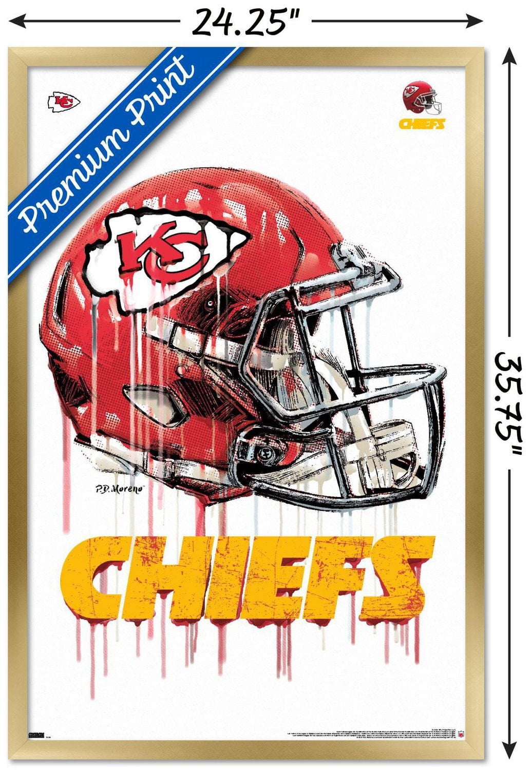 NFL Kansas City Chiefs - Drip Helmet 20 Wall Poster, 14.725" x 22.375" Framed