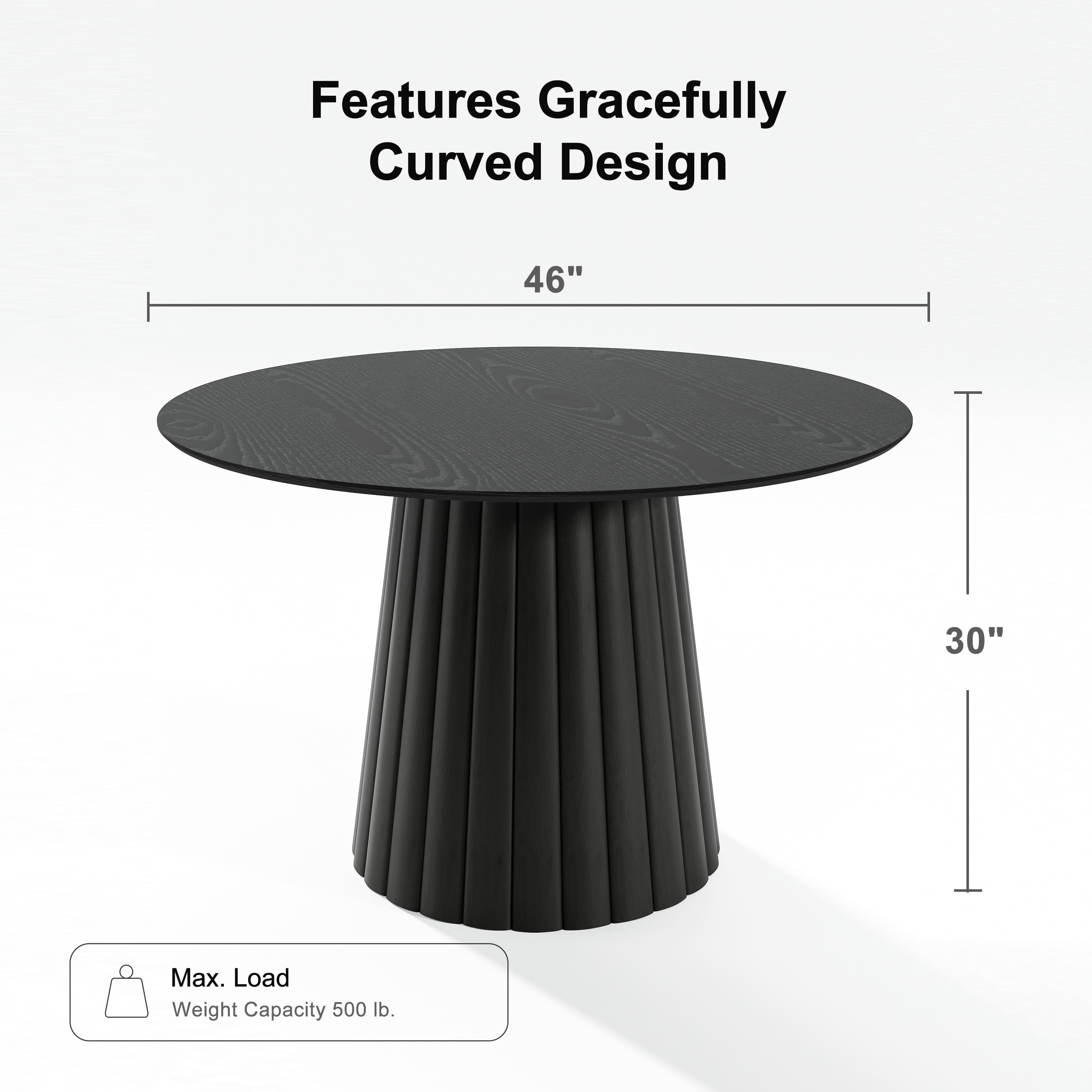 46 in. Soild Wood Black Dining Table Round Kitchen Table