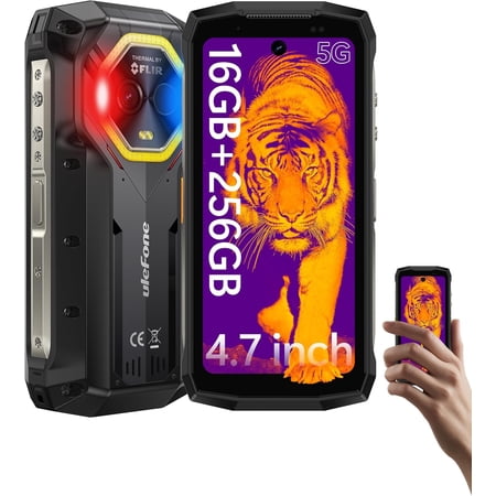 Ulefone Armor Mini 20T Pro 5G Rugged Phone, Thermal Imaging 50MP Main Camera, 16GB 256GB MTK Dimensity 6300, 6200mAh(33W),Black