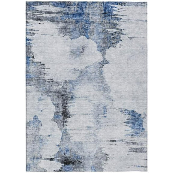 HomeRoots 582666 9 x 12 ft. Abstract Washable Indoor & Outdoor Rectangle Area Rug, Navy Blue & Ivory