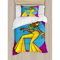 thumbnail image 3 of 70s Party Duvet Cover Set Queen Size, African American Woman Dancing at the Disco Funky Fashion with Smiling Face Art, Decorative 3 Piece Bedding Set with 2 Pillow Shams, Multicolor, by Ambesonne, 3 of 3