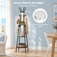 Freestanding Coat Rack with Light, 12 Hooks, 3 Wood Shelves, Black ...