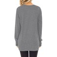 thumbnail image 3 of Women Solid Color Button Up Crew Neck Long Sleeve Twist Knot Pullover Top, 3 of 5