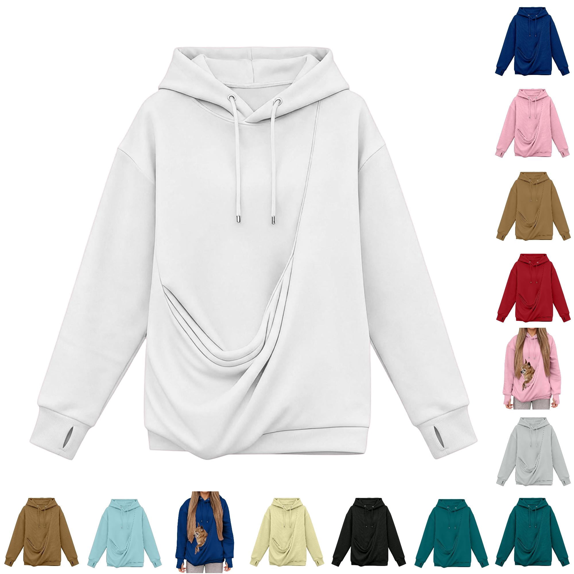 Cute Oversized Dog Pouch Sweatshirts Pet Pouch Hoodie for Women Cat Carrier Hoodies with Baggy Kangaroo Pockets