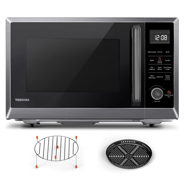 TOSHIBA Combo 8 en 1 horno de microondas de encimera, con convección, asa, modo de eliminación de olores, placa giratoria con memoria de posición de 12.5 pulgadas, bloqueo para niños, acero inoxidable