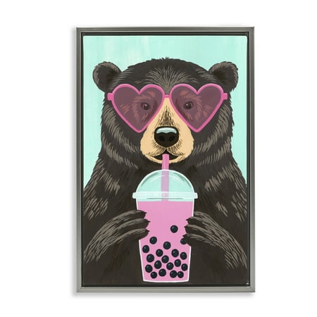 Stupell Industries Bear And Bubble Tea Gray Framed Floater Canvas Wall Art design by Courtney Haley 25 x 17 Stupell Industries Bear And Bubble Tea Gray Framed Floater Canvas Wall Art design by Courtney Haley 25 x 17