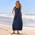 thumbnail image 6 of Sakmal Sundress Summer Dresses for Women 2025 Maxi Blue Dress Solid Sleeveless Dresses with Pockets, 6 of 9