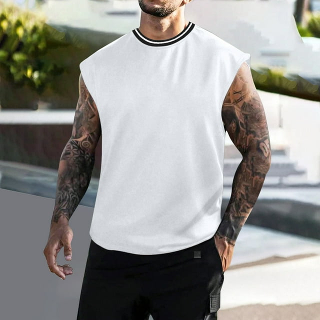 pstuiky Camiseta sin mangas para hombre, Camiseta deportiva de verano sin mangas con cuello redondo y diseño liso para hombre Chaleco de hombre xl