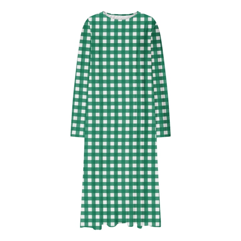 JUSLIO Nightgowns for Women Plaid Robes Long Sleeve Pajama Round Collar  Sleepwear Army Green Nightgown Sleep Dress Nightgowns Loungewear -  Walmart.com