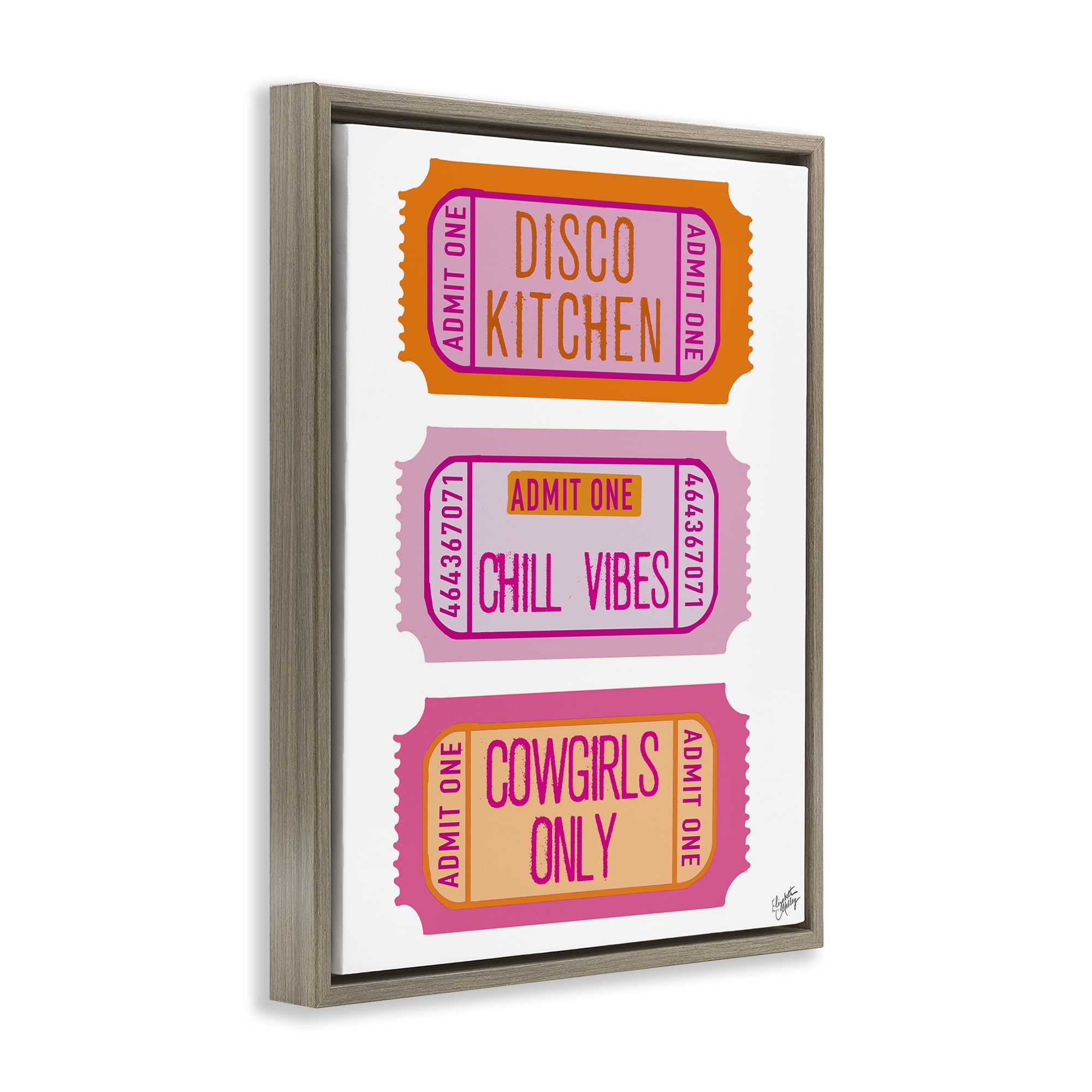 Stupell Industries Disco Cowgirl Ticket Phrases Brown Framed Floater Canvas Wall Art, design by Elizabeth Medley