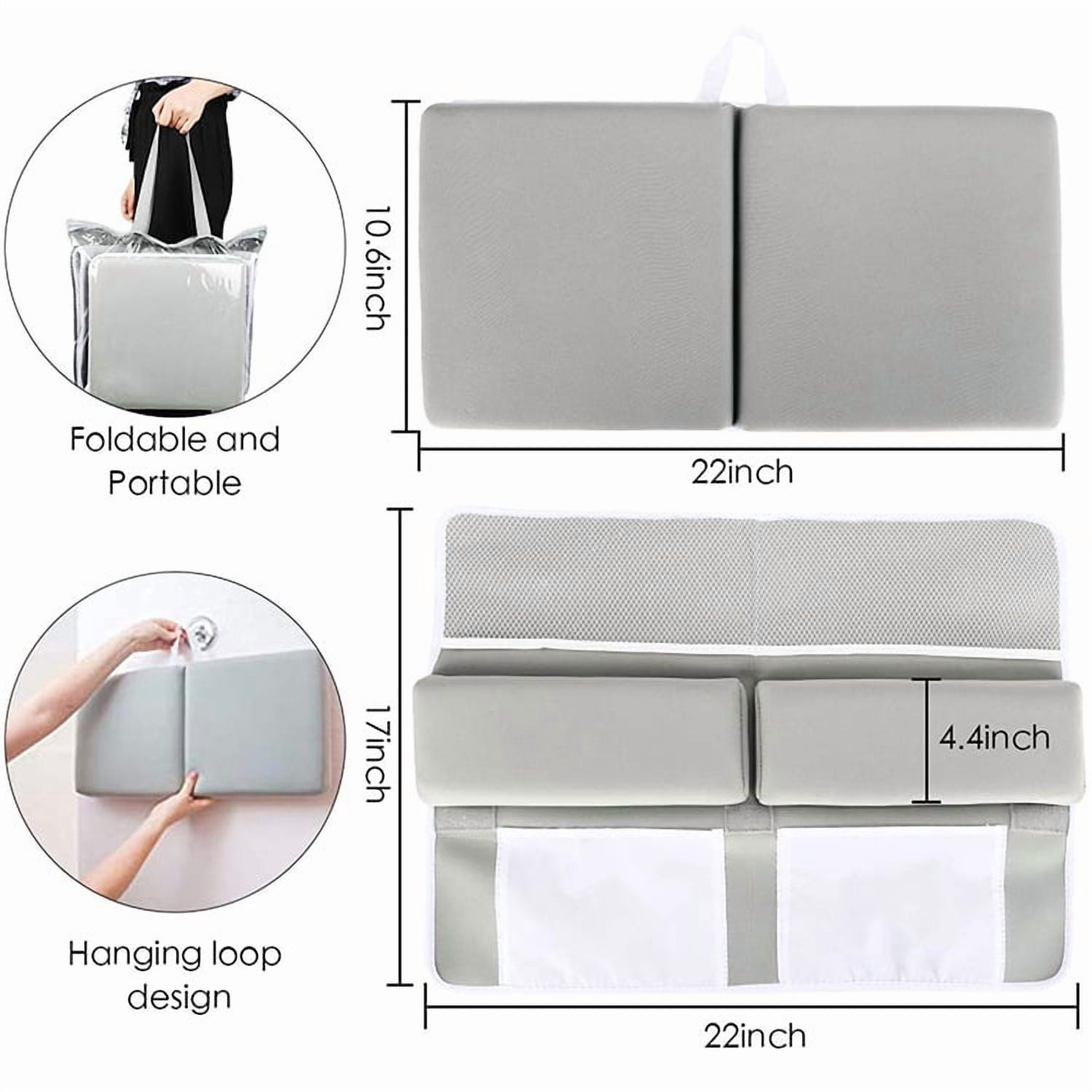 FTCBJJA Baby Bath Kneeler and Elbow Rest Pad Set, Built-In 4 Toys Organizer Pockets, 1.5" Thick Painless Non-Slip Bath Kneeling Mat for bathing baby or pet (Light Gray)