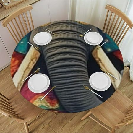 

Sheronv Colorful Patterns Elephant Round Table Cover Stain Resistant & Washable for Indoor Outdoor Kitchen Dining Wedding Parties 100% Polyester for Picnic Farmhouse Camping 38 -42