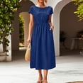 thumbnail image 2 of Zynoxe Midi Dresses for Women Casual Round Neck Short Sleeve Stretchable Waist Summer Dresses Flowy Breathable Beach Dresses with Pockets Blue S, 2 of 8