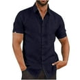 thumbnail image 2 of VERUGU Mens Shirts Casual Solid Casual Turndown Collar Pocket Button Short Sleeve Shirt Blouse Navy M, 2 of 6