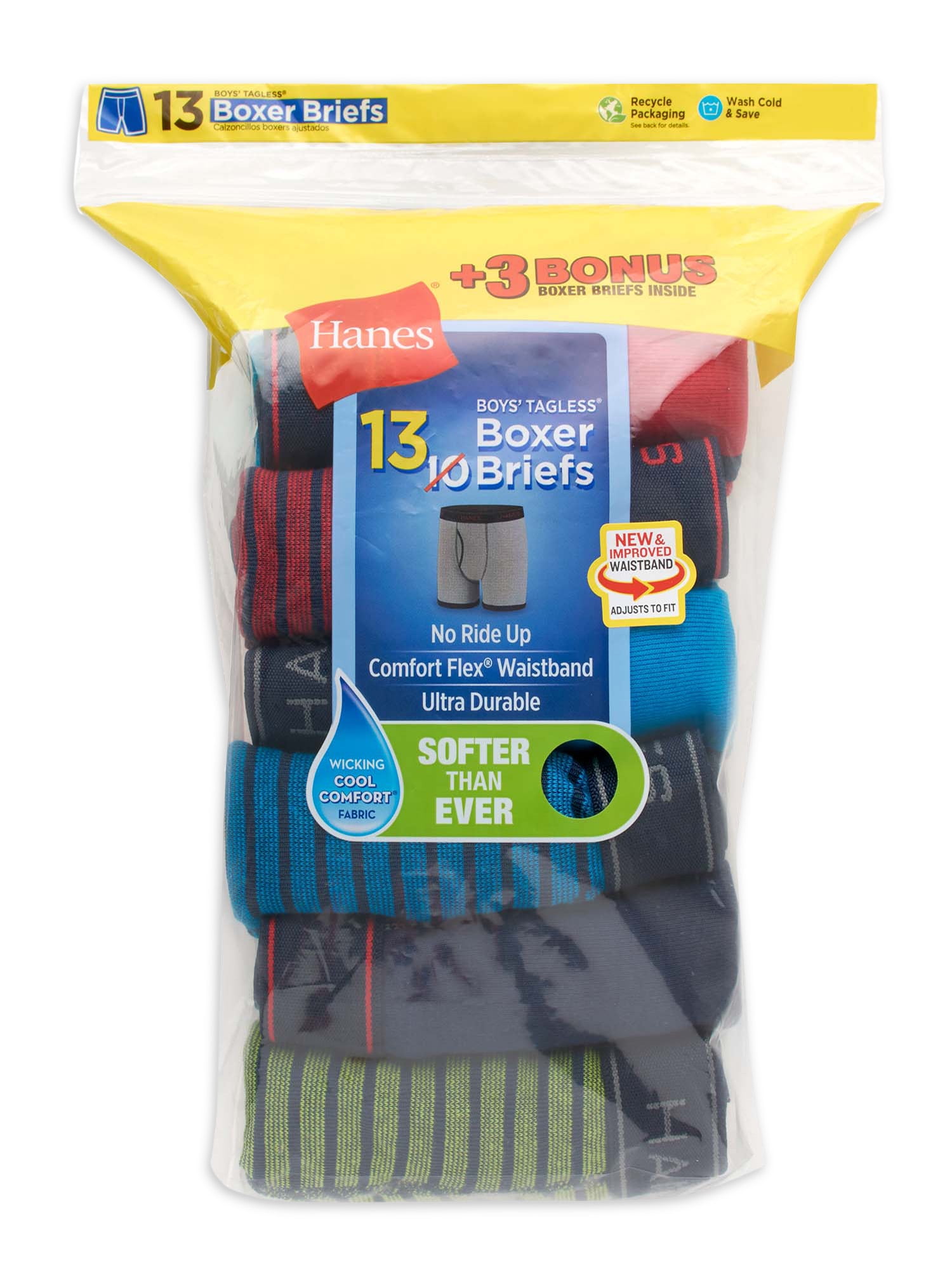 Hanes Boys Underwear, 10 + 3 Bonus Pack Tagless Boys' Cool Comfort
