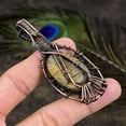 thumbnail image 4 of Natural Wild Horse, Moonstone Gemstone Copper Wire Wrap Pendant 2.96", 4 of 5