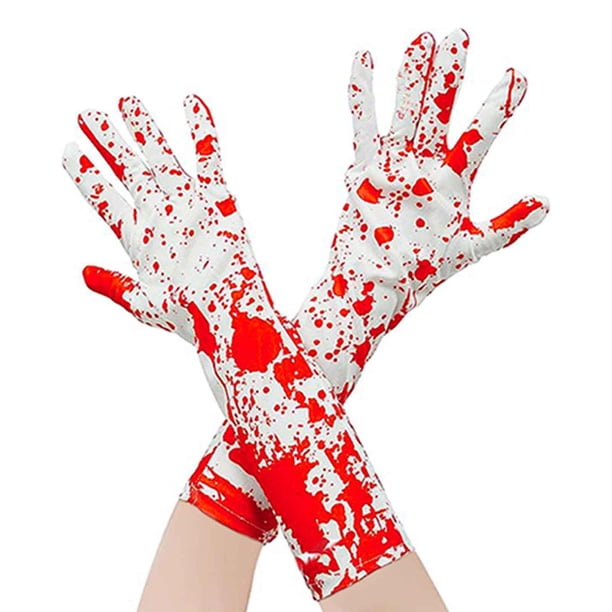 Conjunto de guantes y calcetines hasta la rodilla con huellas de manos ensangrentadas para Halloween | Accesorios de disfraz de 2 piezas para mujeres y niñas