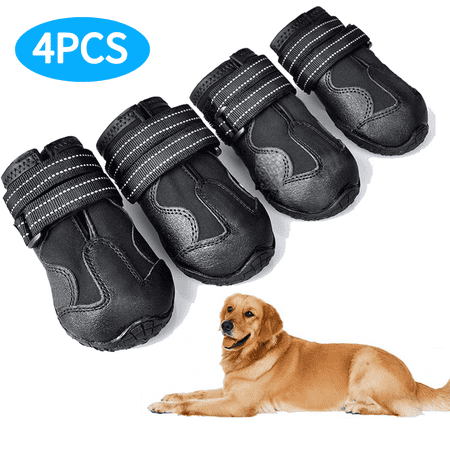 Dog Boots Waterproof Dog Shoes Dog Booties with Reflective Rugged Anti-Slip Sole and Skid-Proof Outdoor Dog Shoes for Medium to Large Dogs 6# Black