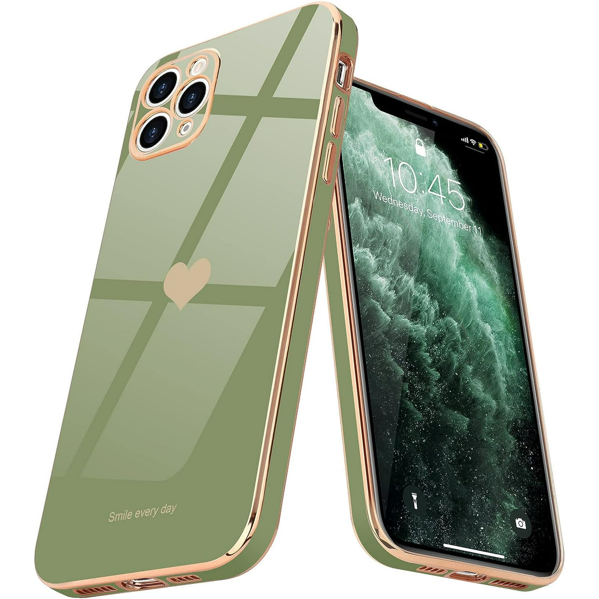 iPhone 11 Pro Max Case Girl Women Cute Love-Heart Luxury Bling Soft Back Cover Raised Full Camera Protection Bumper Silicone Shockproof Phone Case iPhone 11 Pro Max, Light Green
