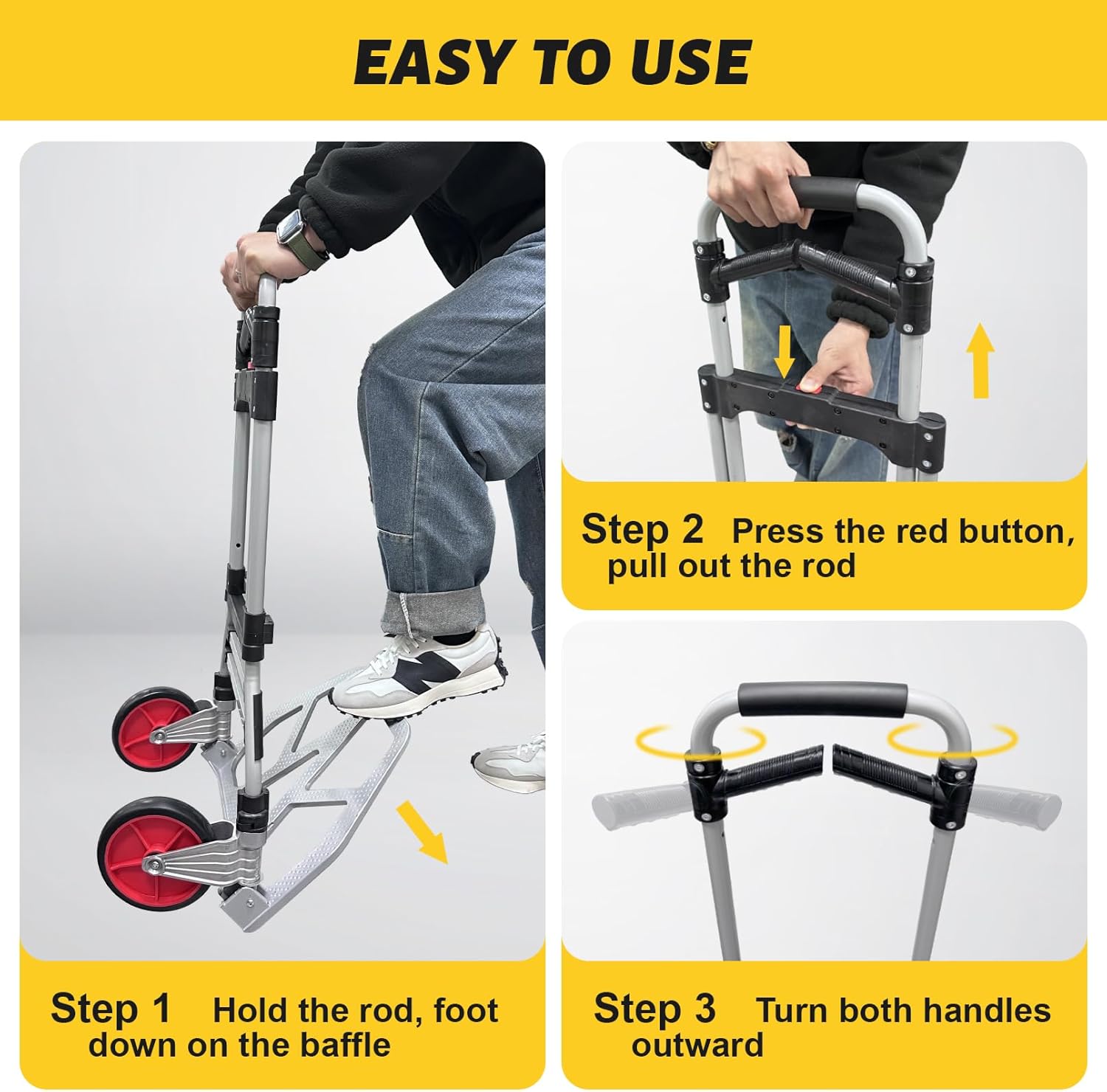 360 LBS Folding Hand Truck Dolly Cart, Upgraded Aluminum Hub Frame, Portable Aluminum Dolly Cart with Swivel Handle and Elastic Cord for Moving, Warehousing, Shopping, Travel, Office Use (Silver)