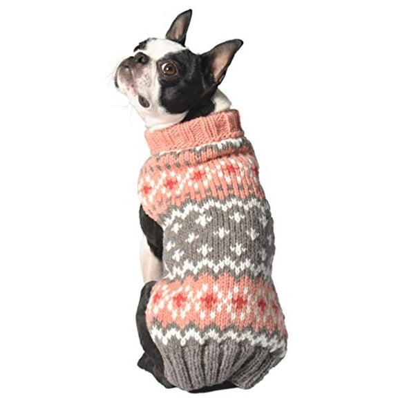 Chilly Dog Handmade Fairisle Wool Dog Sweater, Peach, Medium