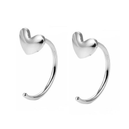 Love Heart Half Hoop Earrings Sterling Silver Cartilage Studs for Women