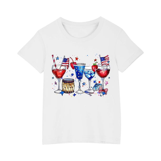 Vestido Corto de Verano Niños Niños Niñas Camiseta de Algodón Cuello Redondo Lindo Día de la Independencia Imprimir Top