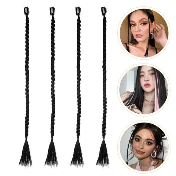 WRITWAA 4Pcs Black Clip in Braided Hair Extensions Long Braid Ponytail Synthetic Hair Piece for Cosplay