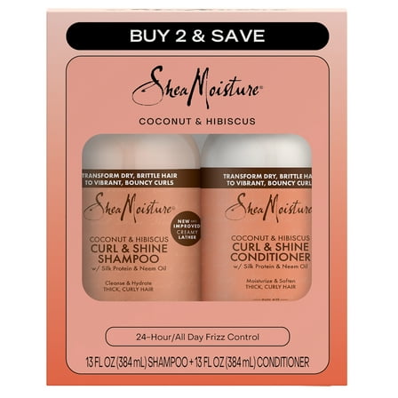 SheaMoisture Curl & Shine Moisturizing Shampoo & Conditioner Set Coconut Hibiscus, 13 oz 2 Count