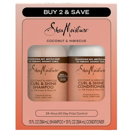 SheaMoisture Coconut & Hibiscus Curl & Shine Shampoo & Conditioner Set for Curly & Textured Hair, 13 oz 2 Count