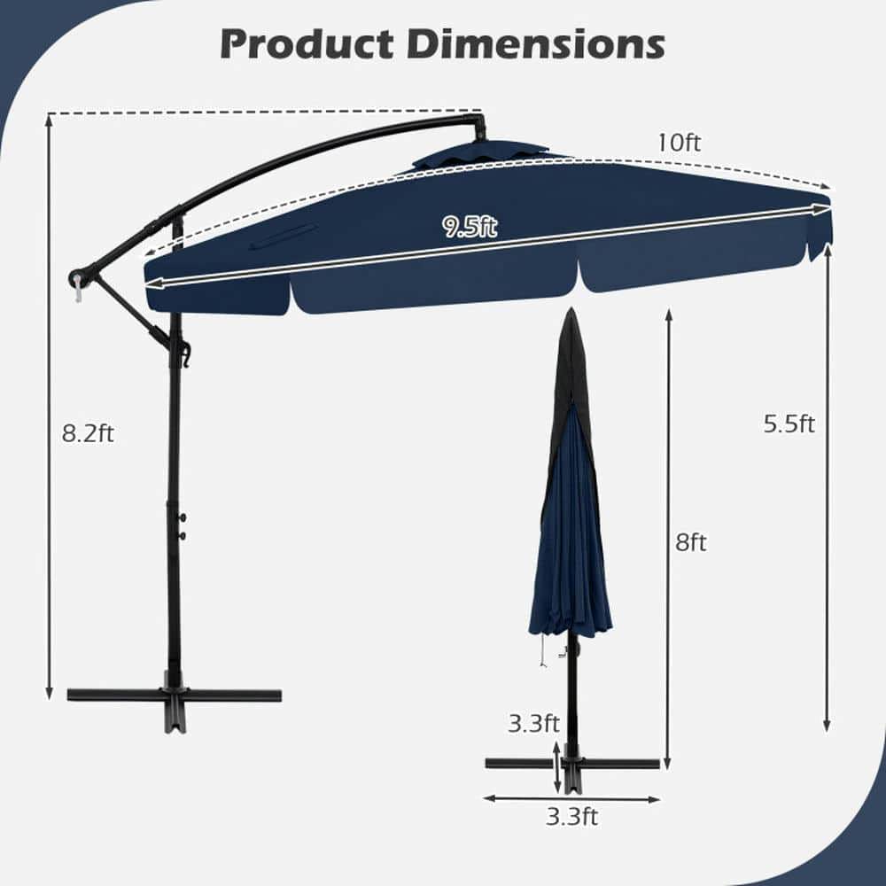 Yardi Yarda 10 Feet Patio Cantilever Umbrella with Cover Tilt Adjustment and Ruffled Edge, Outdoor Shade, Navy