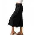 thumbnail image 6 of KIHOUT Women High Waisted Wide Leg Capri Pants Elastic Waist Drawstring Lace Trim Casual Cropped Trousers with Pockets Summer Beach Pants, 6 of 7