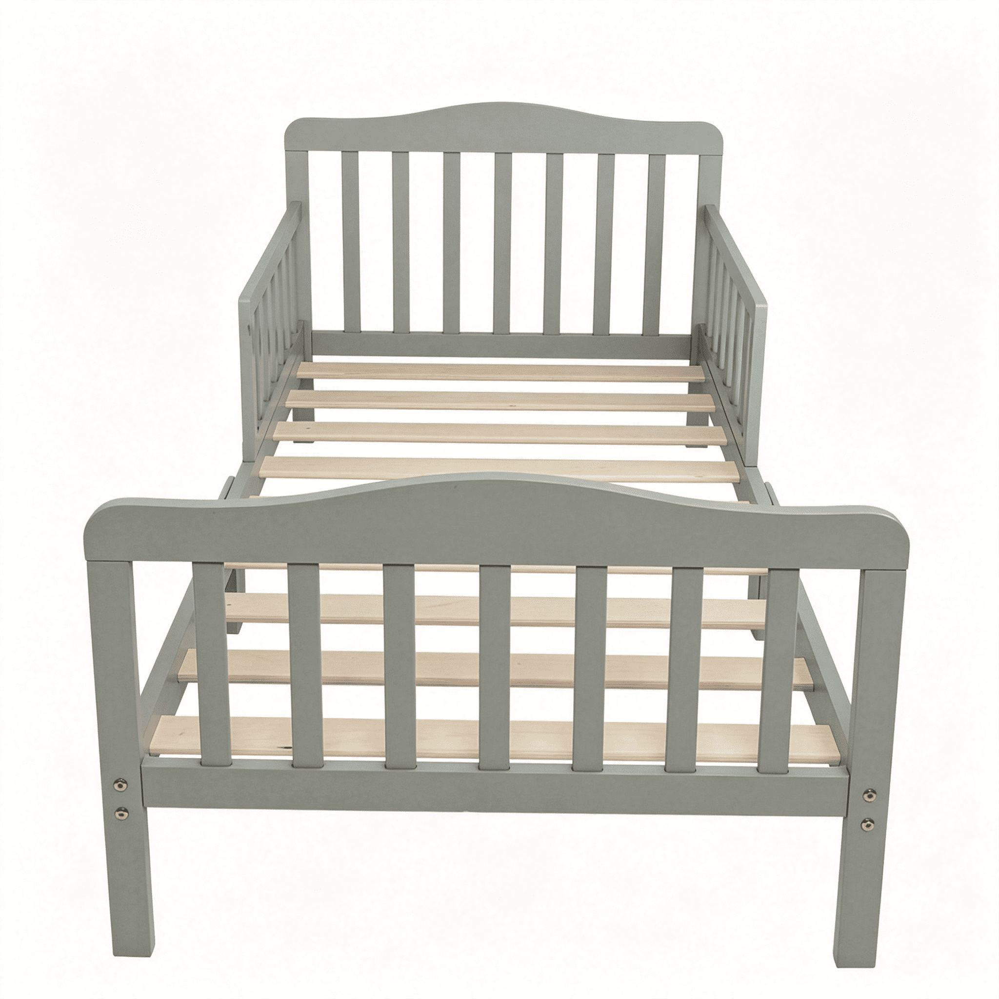 Gray Pine Wood Toddler Bed with Double Side Safety Guardrails, Low 8in Height Kids Transition Bed for Boys Girls Bedroom