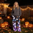 thumbnail image 2 of Fabrcox Halloween Women's Pajama Pants Fleece Funny Ghost Pumpkin Cat Sleep Pants for Women Comfy Fall Winter Warm Wide Leg Lounging Pants for Women, 2 of 4