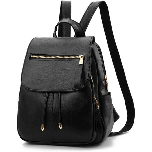 Backpack Mini Backpack PU Leather Ladies Rucksack Shoulder Bag Purses Backpack (Black)