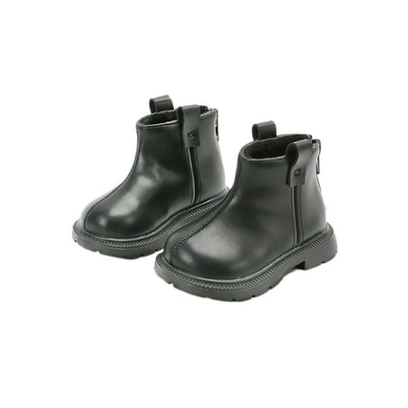 

Tenmix Toddler Ankle Boots Zipper Short Bootie Round Toe Leather Boot Plush Lined Booties School Casual Non-Slip Black 4.5C