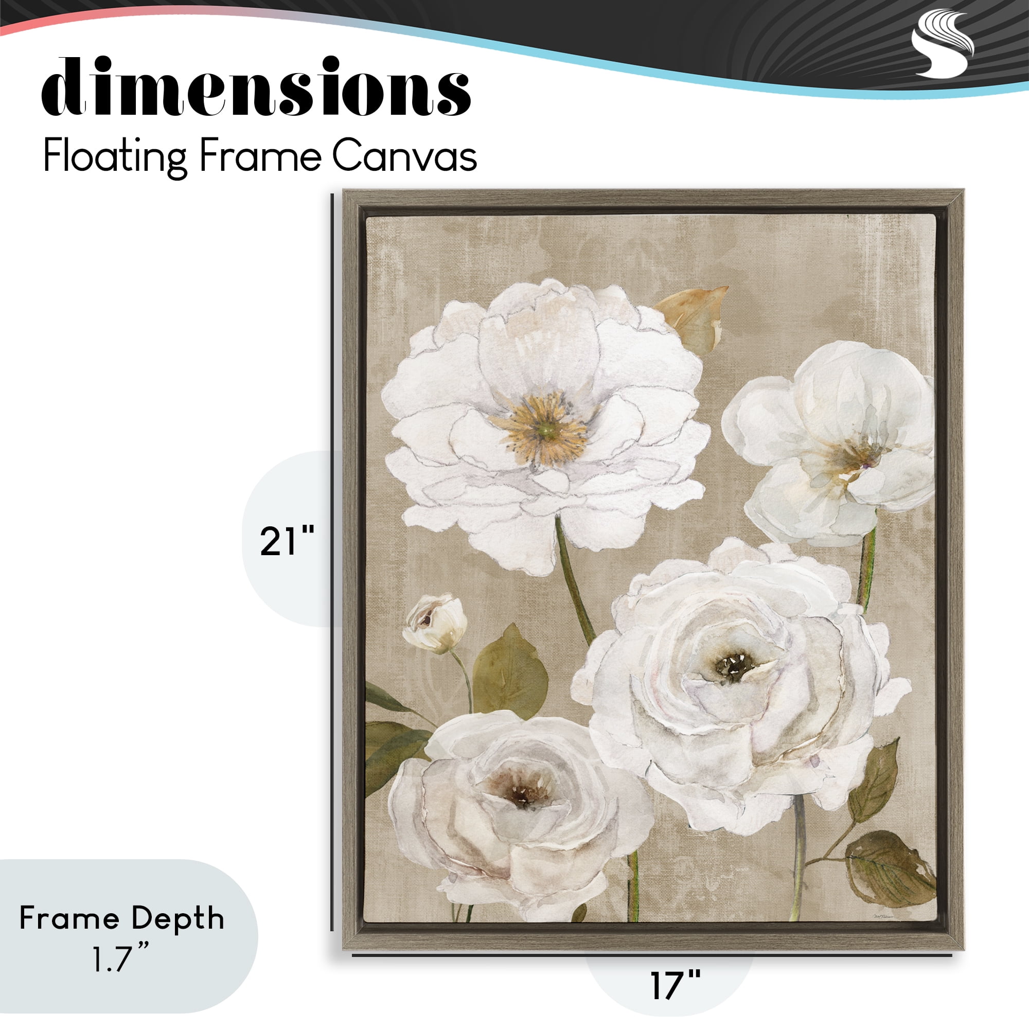 Stupell Industries Rustic Blooms in White Brown Framed Floater Canvas Wall Art, design by Carol Robinson
