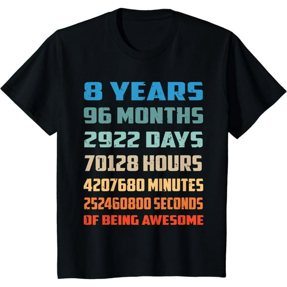 8th Birthday Boy Kids Youth Shirt 8 Years Old Being Awesome T-Shirt