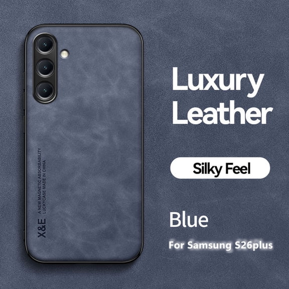 ELEHOLD Case for Samsung Galaxy S26 , Ultra Slim Thin Premium Leather Shockproof Skin-Touch Cover Magnetic Car Mounts ,Blue