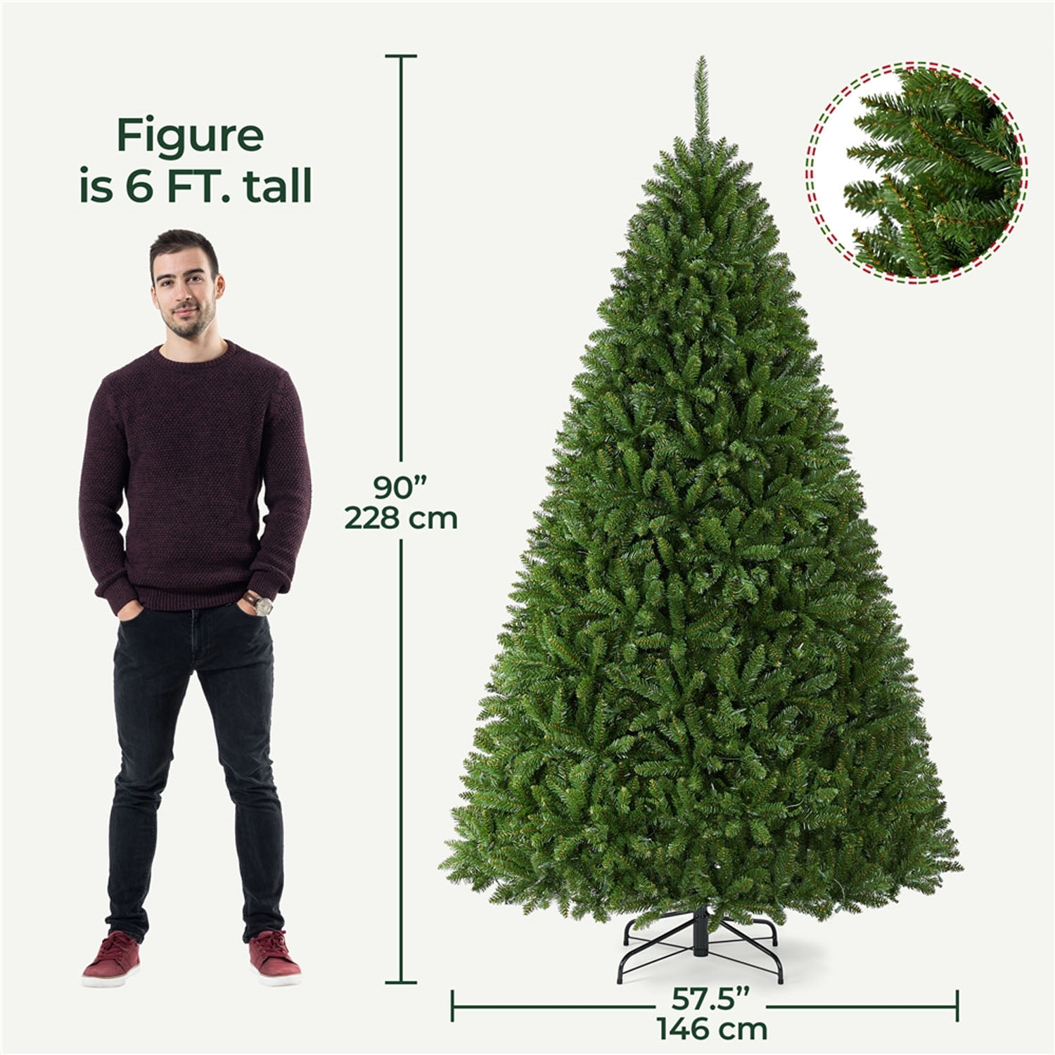 Alden Design 7.5FT Hinged Ultra-Thick Pre-Lit Artificial Christmas Tree with 700 Lights,Green